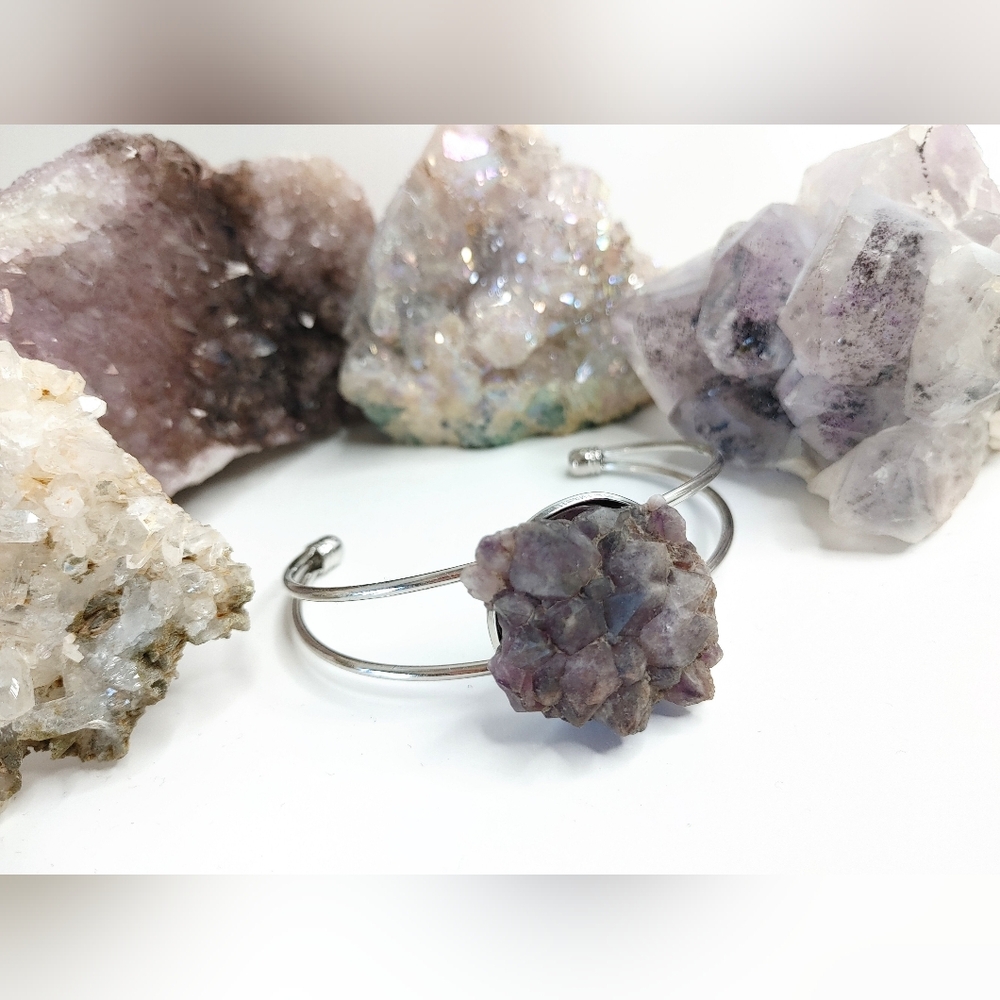 Purple Thunder Bay Amethyst Crystal Bangle Bracelet